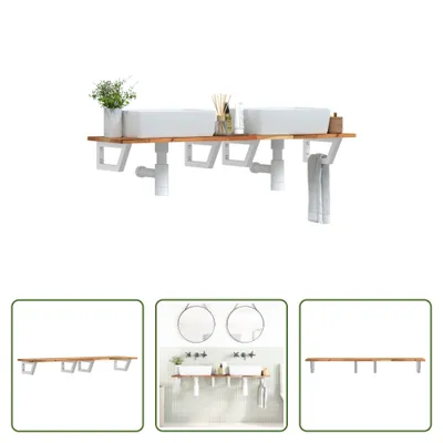 Immagine prodotto di The Living Store Mensola per lavabo a parete in acciaio e legno di acacia