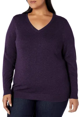 Produktbild von A. Essentials Damen Leichter Langarm-Pullover Mit V-Ausschnitt, Dunkelpurpur