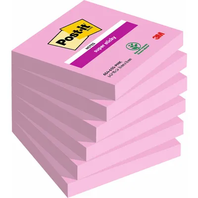 Zdjęcie produktu dla Blok notatek samoprzylepnych Post-it, 76 x 76 mm, kolor malinowy, 6 sztuk
