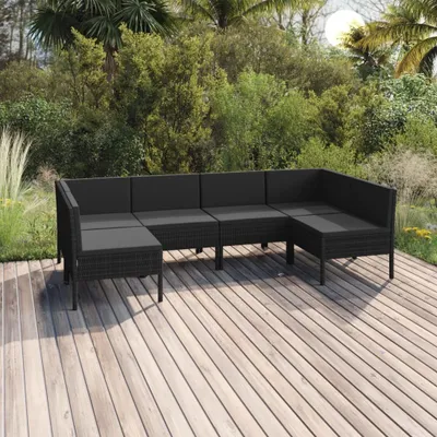 Produktbild von 6-tlg. Garten-Lounge-Set mit Auflagen Poly Rattan Schwarz , Gartenmöbel-Sets Design 2024