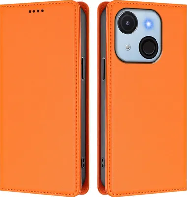 Image de Étui en cuir pour itel A50C, étui à rabat magnétique en cuirPolyuréthaneavec support, orange
