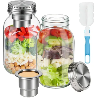 2er-Set Meal Prep Gläser 960 ml mit Dressingbecher