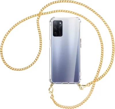 Produktbild von Handykette Backcover-Schutzhülle mit Band (Metall goldfarben) für Oppo A55 5G (PEMM00, PEMT00) - goldfarbene Kette