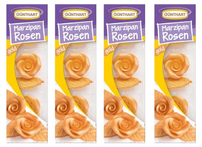 Produktbild von BackDecor Marzipan Rosen und Blätter, gold, 4er Set