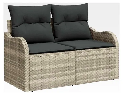 Produktbild von Gartensofa Hellgrau aus Poly-Rattan, 2 Sitze, 121x62x69 cm, für Terrassen und Gärten
