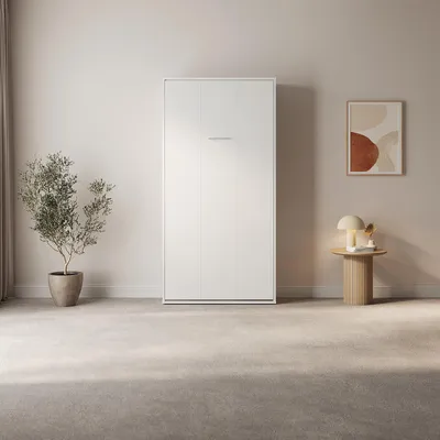 Produktbild von Schrankbett M (40cm tief) Vertikal Klappbett Einzelbett 90x200 Weiss/Weiss