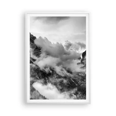 Produktbild von Gerahmtes Poster - Weißer Rahmen - Berge Nebel Gipfel - 70x100 cm - Wand Bild - Wanddeko - Wandbilder - Kunstposter - Wandposter - Bilderrahmen - Bilder - Kunstdruck - Wandbild - P2WPA70x100-3664