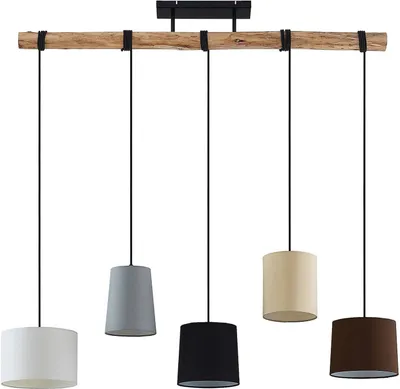Produktbild von Lindby Hängeleuchte Amilia, Stoff, 5-flg., grau/beige, E27