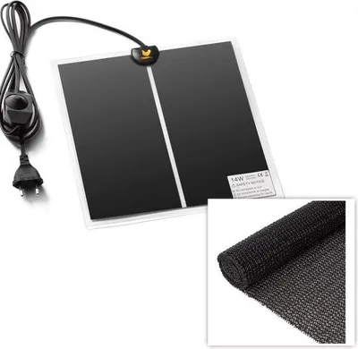 Image de Plaque chauffante avec tapis antidérapant - 28 x 28 cm - avec régulateur de température et tapis antidérapant - 14 watts - pour poussins, reptiles, amphibiens et oiseaux
