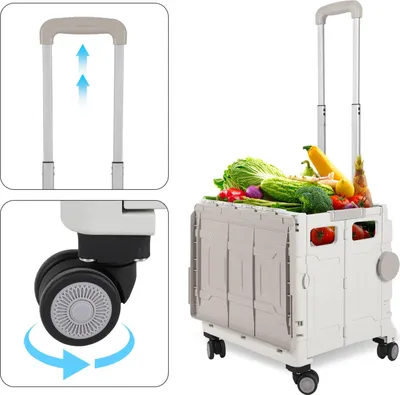 Produktbild von Jayseuw Einkaufstrolley Faltbarer bis 55KG mit Teleskopgriff & 360°-Schwenkrolle für Einkaufen Reisen Camping Weiß