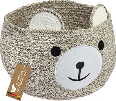 Produktbild von HMF Aufbewahrungskorb mit Griffen für Kinderzimmer aus Baumwolle Bär Hellbraun