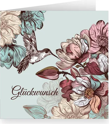 Produktbild von Edle vintage Blumen Glückwunschkarte mit Kolibri innen weiß: Glückwunsch