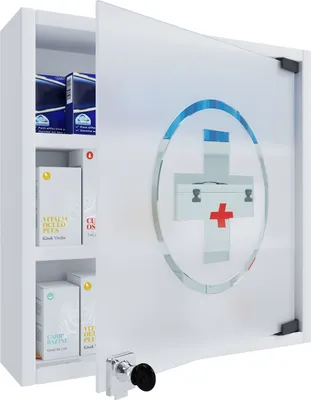 Zdjęcie produktu dla Szafka medyczna | Wymiary ok. H. 40 x W. 32 x D. 10 cm | Szafka apteczna zamykana | Wiszące | Szafka medyczna - Hustila S