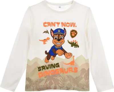 Produktbild von PAW Patrol T-Shirt, langärmelig, Motiv "Savong Dinosaurs", hergestellt aus BIO- Baumwolle weiß 98
