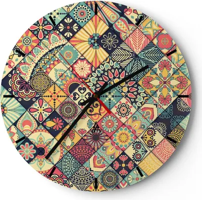 Produktbild von Wanduhr - Rund - Glasuhr - Blumen Mosaik - 30x30cm - Schleichendes Uhrwerk - Lautlos - zum Aufhängen bereit - Dekoration Modern - Wanddekoration aus Glas - C3AR30x30-3815