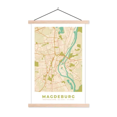 Produktbild von MuchoWow® Textilposter Karte - Magdeburg - Vintage - Stadtplan 60x90 cm mit holzfarbenen Rahmen - Textil