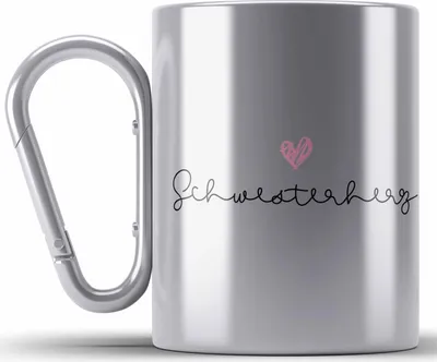 Produktbild von Trendation -Schwesterherz Edelstahl Tasse Karabiner Geschenk für Schwester Geschenkidee Beste Schwester Geburtstag (Silber)