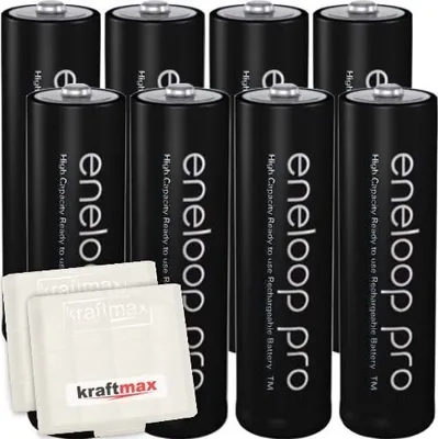 Produktbild von 8er Pack Panasonic Eneloop PRO XX AA/Mignon Akkus - Neueste Generation - 2550 mAh Hochleistungs Akku Batterien in Kraftmax Akkubox V5
