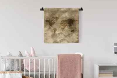 Produktbild von MuchoWow® Wandteppich Wandbehang Weltkarte - Gold - Braun 60x60 cm Tapisserie Dekoration Wandtuch - Dekorationen - Wand Decke