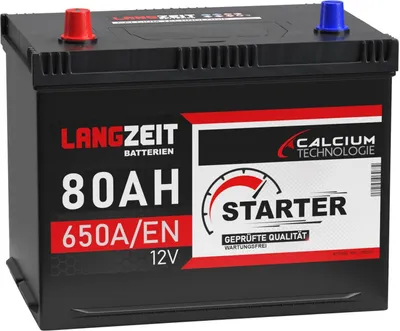 Produktbild von LANGZEIT ASIA Autobatterie 12v 80Ah 650A/EN ASIA Batterie Plus Pol Links ersetzt 70Ah