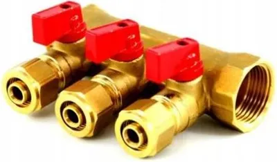 Produktbild von PEX 16 1X16 Verteiler 3 Kreisläufe Abschnitte für Warmwasser DHW Rot