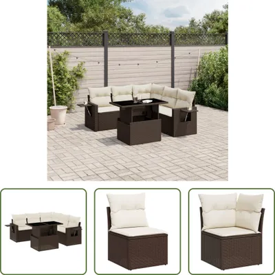 Produktbild von The Living Store 6-tlg. Garten-Sofagarnitur mit Kissen Braun Poly Rattan