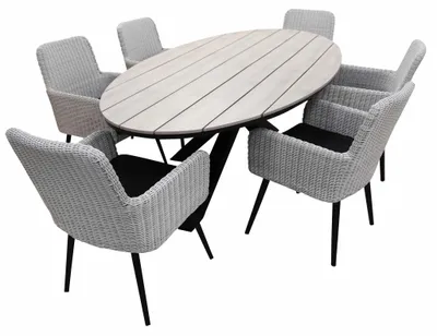 Produktbild von 7-teiliges Gartenset | 6 Pisa Gartenstühle | Limasol Gartentisch | 220 cm | Oval