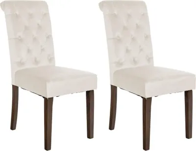 Imagen del producto de Conjunto de dos sillas para comedor o cocina, con acolchado de terciopelo suave. Color: crema. Material: suave