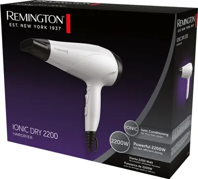 The image shows the retail packaging for a Remington Ionic Dry 2200 hairdryer.