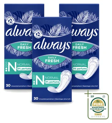 Produktbild von 3 x Always Daily Fresh Slipeinlagen - Normal - Unparfümiert - Vorratspackung - 3 Stücke