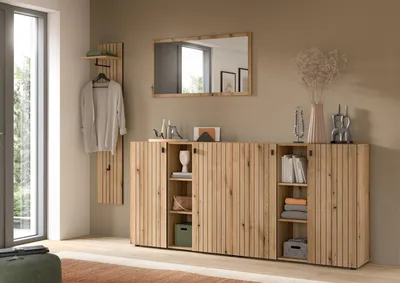 Produktbild von Garderoben-Set >Station< in Evoke Oak - 258x192x37cm (BxHxT)