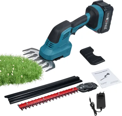 Produktbild von 2-in-1-Heckenschere und Grasschere, 21 V, elektrischer Strauchschneider, handgefuehrter Grasschneider, leichte Heckenschere mit 4,0 Ah-Akku und Ladegeraet fuer Garten, Hof und Rasen
