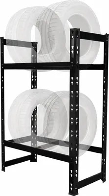 Image de Étagère à pneus Relaxdays pour 4 pneus, H x l x P : 100 x 60 x 35 cm, 150 kg par étage, étagère à pneus, système d'assemblage par emboîtement, acier, noir