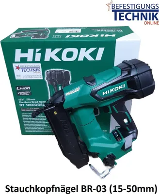 Image de HiKOKI Cloueur à batterie NT1850DBSL NT1850DA W4Z15-50mm Basic pour clous Prebena J BR-03