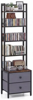 Produktbild von KOMFOTTEU Bücherregal mit 5 Ebenen & 2 Stoffschubladen, 40 x 30 x 144 cm