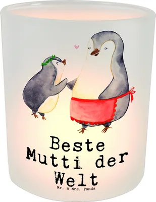 Produktbild von Mr. & Mrs. Panda Kerzenhalter Pinguin Beste Mutti der Welt - Transparent - Geschenk, Outdoor Windlicht, Mama, Glas, Muttertag, Teelichthalter, aus, Ma, Mutter, Danke