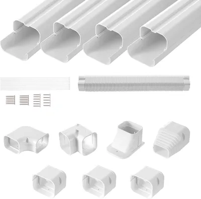 Produktbild von VEVOR Mini-Split-Line-Set-Abdeckung 76,2 mm B 4830 mm L, dekorative PVC-Rohrleitungsabdeckung für Klimaanlage mit 4 geraden Kanälen und vollständigen Komponenten, überstreichbar für Wärmepumpen, weiß