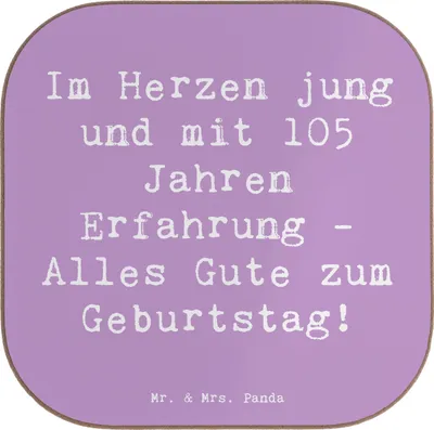 Produktbild von Mr. & Mrs. Panda Tischuntersetzer Spruch 105. Geburtstag - Lavendeltraum - Geschenk, Untersetzer Gläser, Lebensfreude, besondere Momente, Alter, Coaster, Tassen, für
