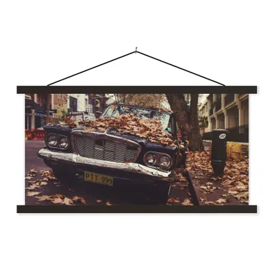 Produktbild von MuchoWow® Textilposter Auto - Herbstblätter - Landleben 90x45 cm mit schwarzem Rahmen - Klemmleisten
