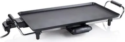 A studio shot of an electric griddle on a white background.