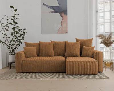 Produktbild von Ecksofa mit Schlaffunktion, ANTONIO DENVER - 238x142x73cm, Ottomane rechts/links, L-Form, Schlaffunktion & Bettkästen - Senffarbe