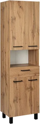 Produktbild von VBChome Hoher Badezimmerschrank 50x180x35 cm mit 4 Türen, Schublade und verstellbaren Regalen – Moderner Design mit schwarzen Griffen