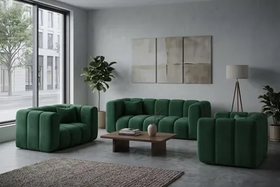 Productafbeelding van Modulaire zitmeubelset 2+1+1, fluwelen stof Riviera, Groen, GRAND, AI-gegenereerde afbeelding