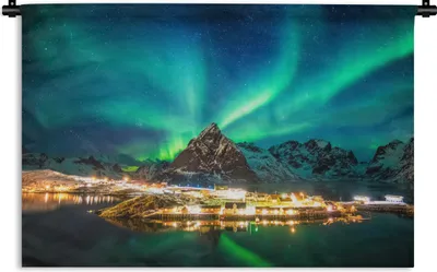 Produktbild von MuchoWow® Wandteppich Wandbehang Nordlicht - Lichter - Berg - Norwegen 60x40 cm Tapisserie Dekoration Wandtuch - Wanddekorationen