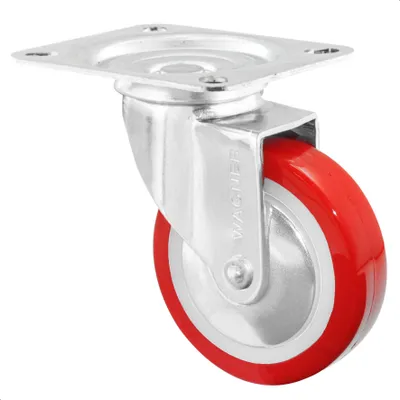 Produktbild von WAGNER Soft-Lenkrolle - Ø 60 mm, Stahl verzinkt, rot / weiß, Anschraubplatte, Tragkraft 60 kg - 01216001
