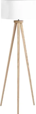 Produktbild von BELIANI Stehlampe Weiß Holz 140 cm Dreibeinig runder Stoffschirm langes Kabel mit Schalter Modernes Design