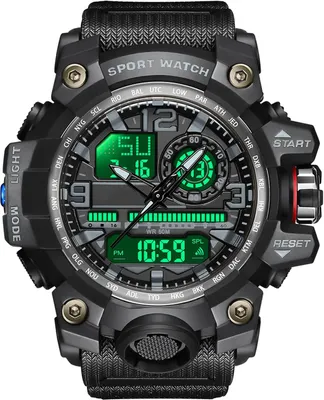 Produktbild von Große Herren Militär Sportuhr Analog Digital 57mm LED 5ATM wasserdicht mit Stoppuhr Wecker Datum 12/24h Outdoor taktisch robust