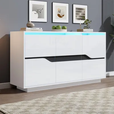 Produktbild von Anrichte,Sideboards Mit 3 Türen,vielseitig einsetzbar Kommode mit verstellbaren Trennwänden,breite grifflose Schließfächer,Beistellschrank mit LED
