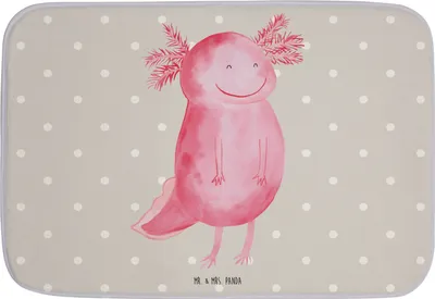 Produktbild von Mr. & Mrs. Panda Badezimmer Matte Axolotl Glücklich - Grau Pastell - Geschenk, Badvorleger, Lebensfroh, duschmatte, Duschvorleger, Bad Fußmatte, Badematte, Motivation