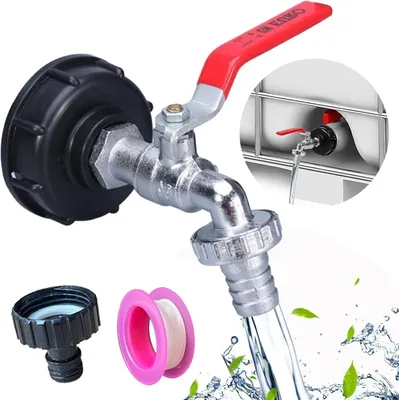 Produktbild von IBC Adapter S100x8 S60x6 , Profi Auslaufhahn IBC Container Hahn, 3/4 Zoll Wasserhahn 1000L